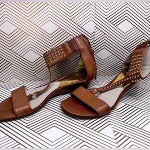 Michael Kors Celena Wedge size 6 Studded T-strap ankle  Wrap back zipper
